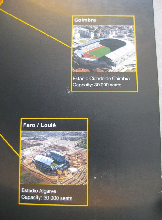 Publicidade do Euro 2004 em Inglês sobre os Estádios e os Jogos