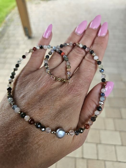 Naszyjnik Choker Kamienie Naturalne Perła Naturalna Hematyt