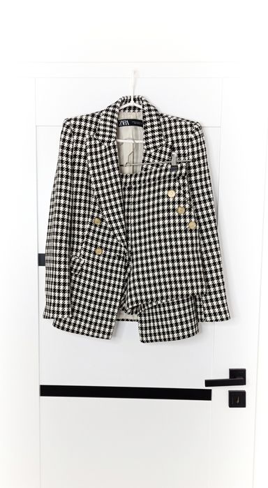 Zara garnitur w pepitkę biało-czarny marynarka szorty spodenki old mon