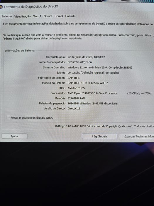 pc gaming como novo | cpu ryzen 9800x3d | gpu sapphire nitro 9070 XT | 32Gb cl30 6000mhz |  water cooler lian li hidroshift lcd | com garantia