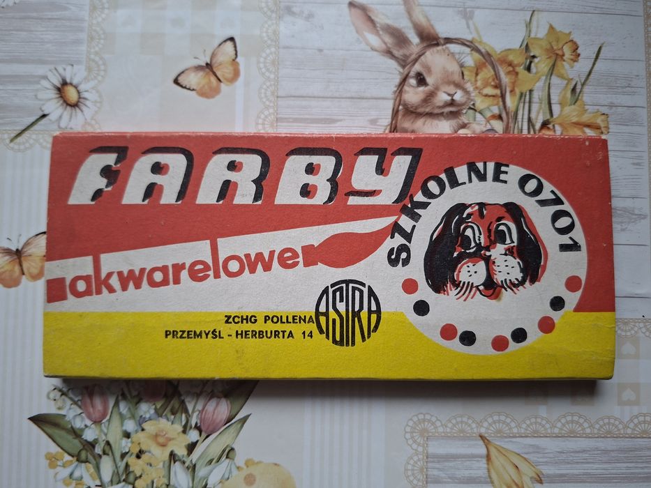 Farby akwarelowe szkolne ZCHG Pollena Astra z okresu PRL, stan kolekcjonerski