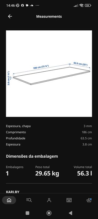 Bancada de cozinha KARLBY Carvalho