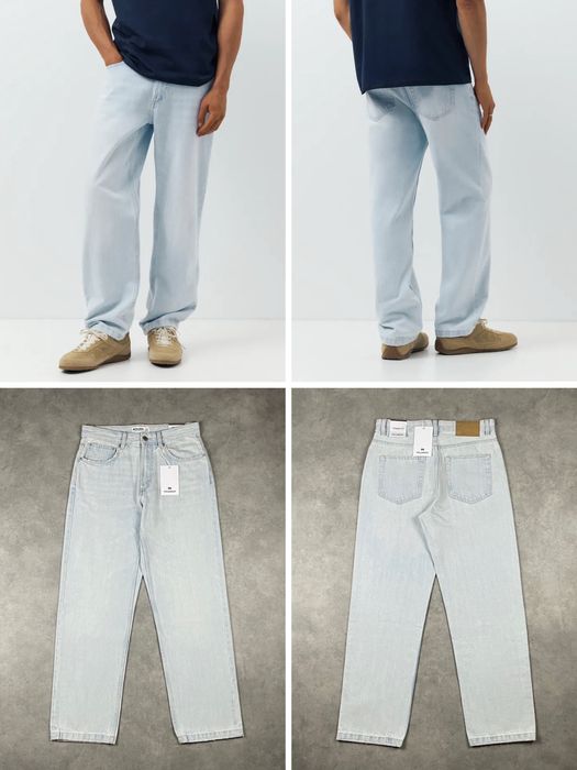 Джинси PULL&BEAR Straight Fit Чоловічі Прямі Блакитні Сині Темно-сині На Осінь Нові