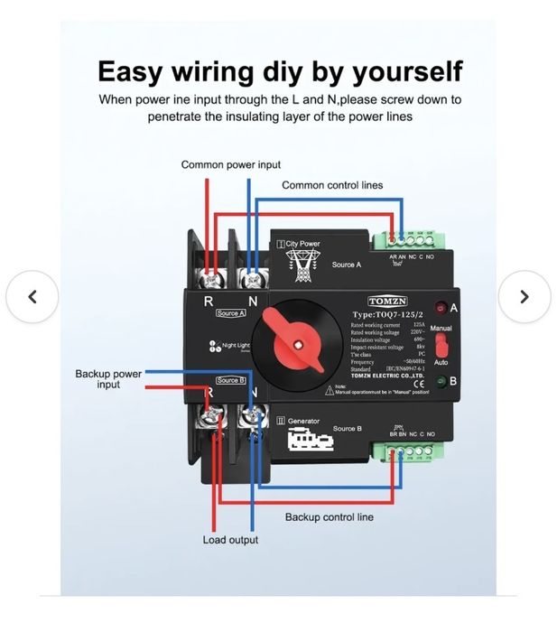 АВР ATS Tomzn TOQ-7 2p 125А однофазний 2 полюсний