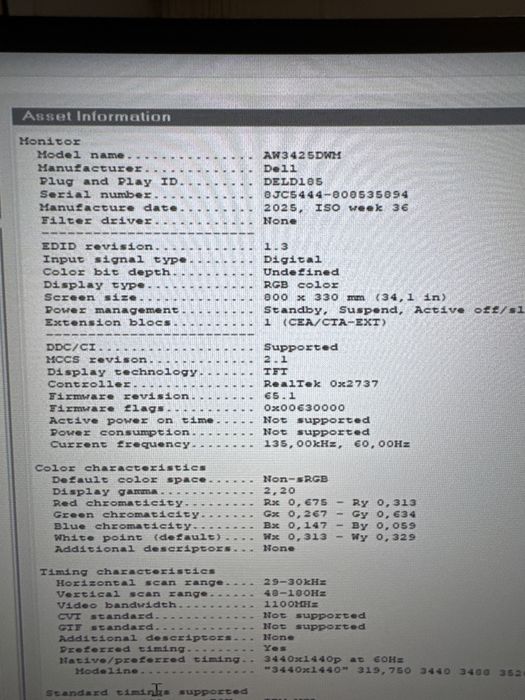 Monitor Dell Alienware AW3425DWM 34" FV