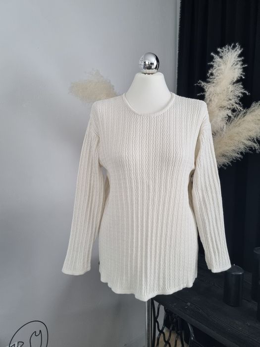 Sweter oversize kremowy 36 S bluzka bawełna moda Ragazza jesień biały