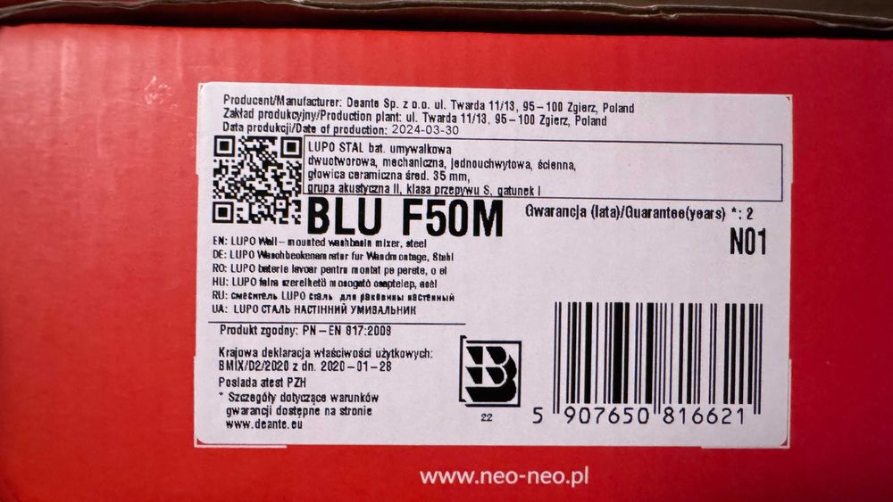 Bateria umywalkowa Deante Neo Lupo BLU_F50M