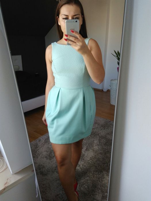 Elegancka sukienka mohito rozkloszowana turkus baby blue