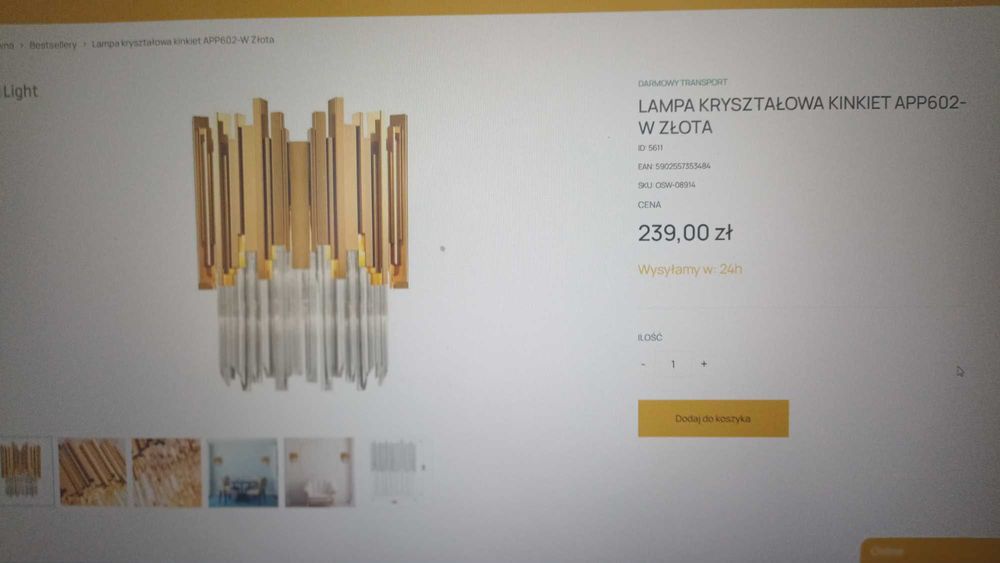 Mam do odsprzedania 2 lampy kryształowe kinkiety złote.NOWE.