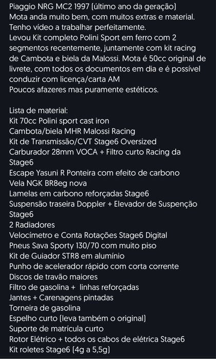 Piaggio NRG MC2 ano1997 celindrada 70cc