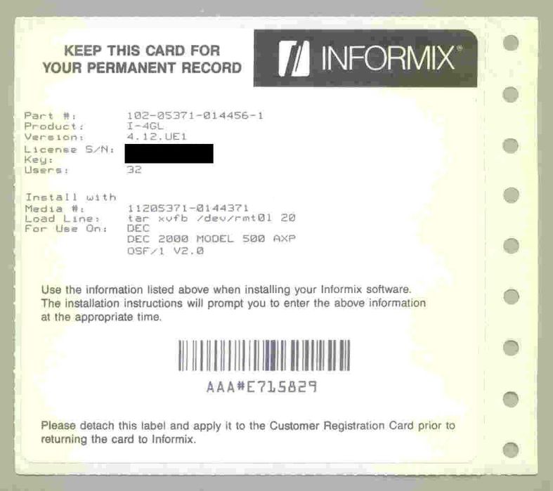 INFORMIX-4GL for DEC 2000 MODEL 500 AXP OSF/1 V2.0. Wersja 4.12.UE1
