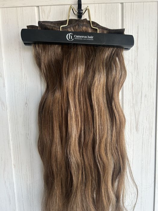 Wlosy naturalne 60 cm brąz muśnięty słońcem Clip in