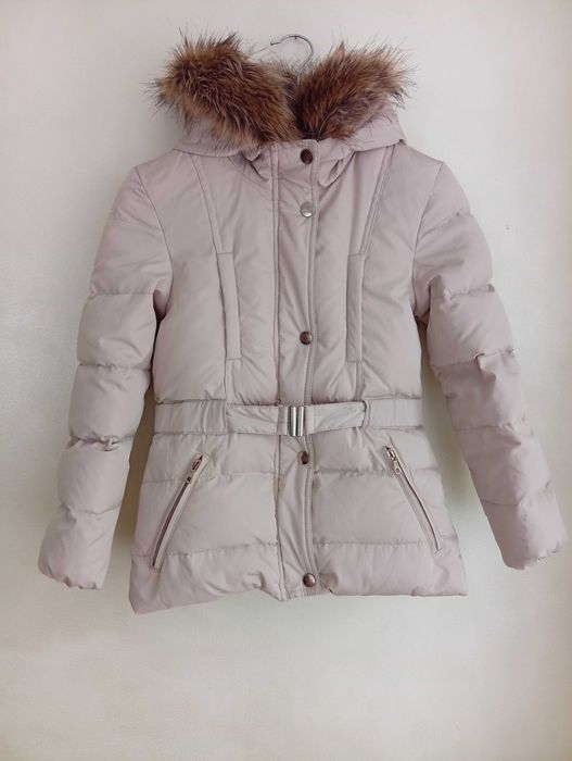 Beżowa pikowana dziewczęca kurtka zimowa 152