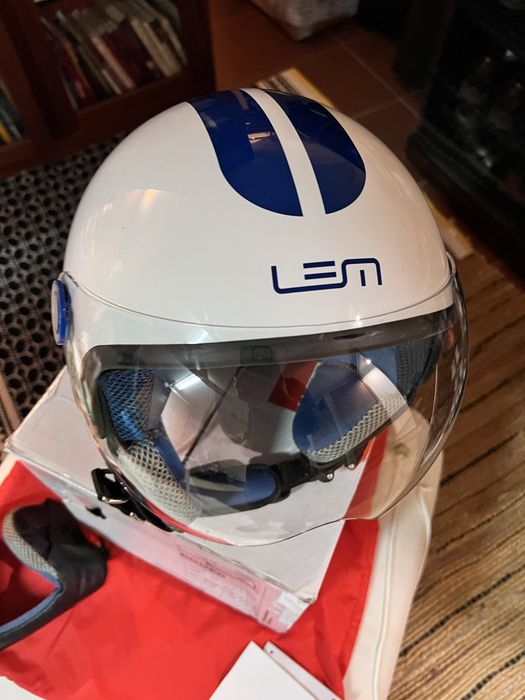 Capacete LEM Roger azul e branco tam.XS