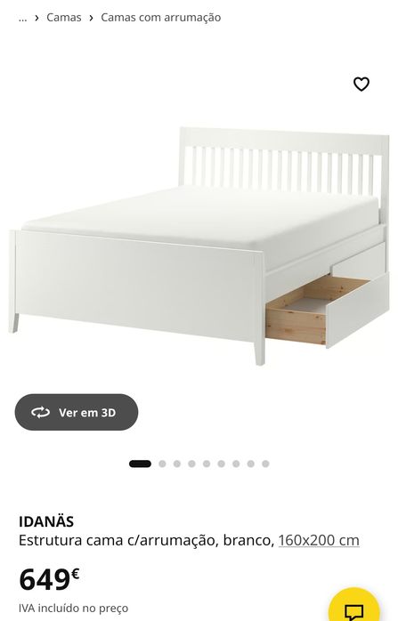 Cama casal IKEA IDANÄS 160x200cm com arrumação
