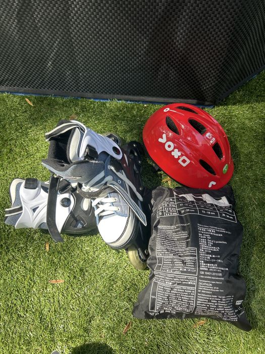 Patins em linha + Proteções + Capacete
