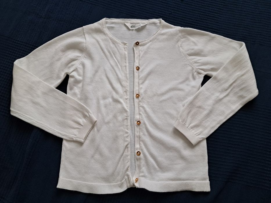 H&M rozpinany biały sweterek 134-140