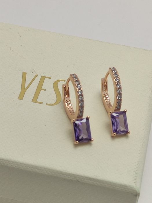 Kolczyki pozłacane 585 z fioletową cyrkonią