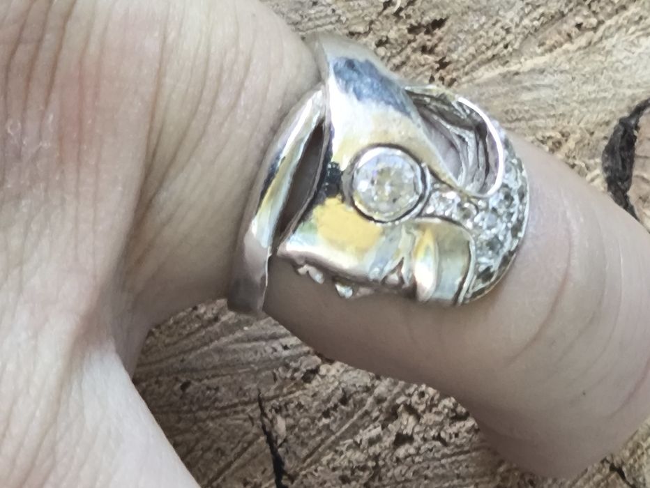 Srebrny stary artystyczny pierścionek twarz ,vintage