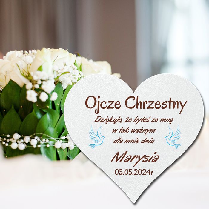 Podziękowania dla gości  dla Chrzestnego I Komunia magnes serce 1szt