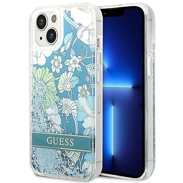 Etui Guess Flower Liquid Glitter na iPhone 14 - zielone