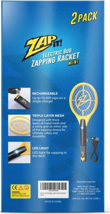 2xMocna Elektryczna ŁAPKA Na KOMARY Muchy 4000V Ze Światłem LED ZAP IT