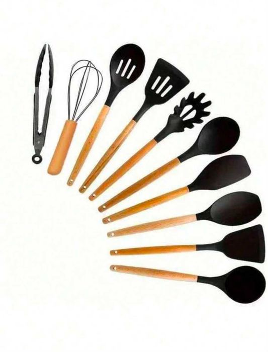 Utensílios de Cozinha (10 Peças) - Cor Preta