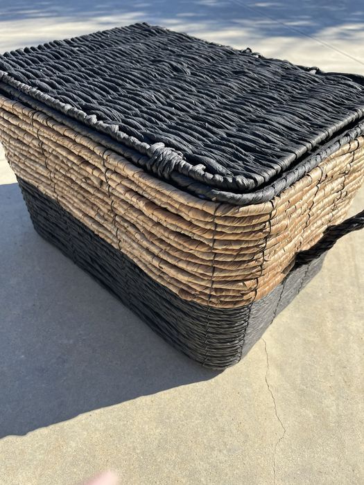 Rectangular Two-Tone Basket with Lid and Lining – New – 46 cm445122188034058245