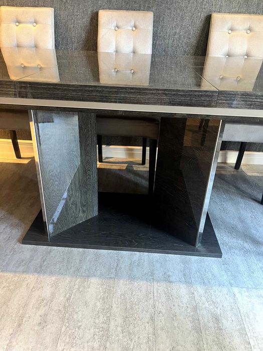 Italian Grey Extending Table and 8 Matching Micro Fibre Faux Chairs