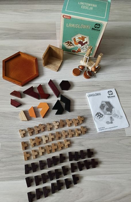 Mensa Łamigłówki 3w1 drewniane elementy Zestaw