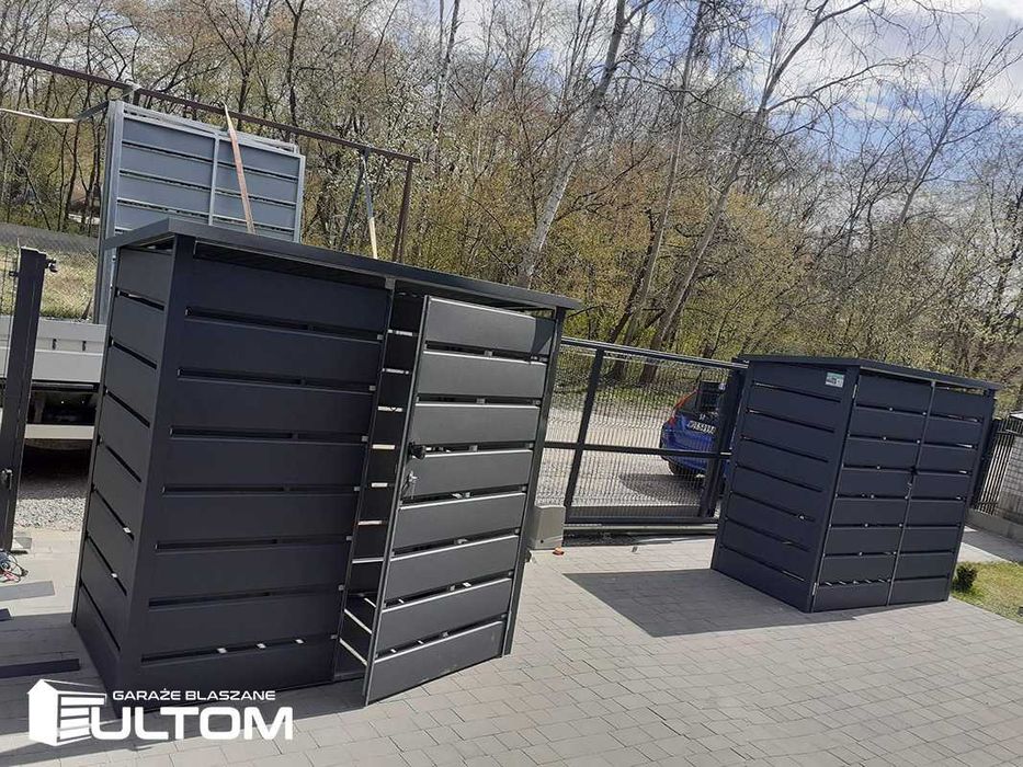 Wiata śmietnikowa blaszana, schowek na kubły, śmietnik