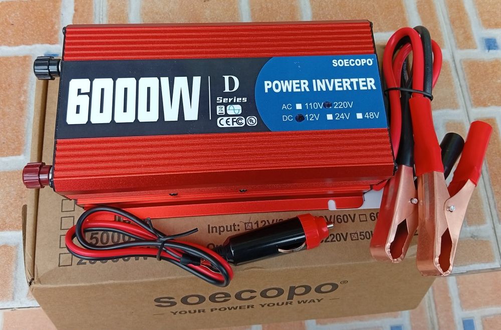 Inversores de potência.12 volts para 230 c/ 6000 watts continuos.
Potência Máxima: 6000W. Entrada/Saída: Entrada de 12V DC
Basta uma bateria e fica co