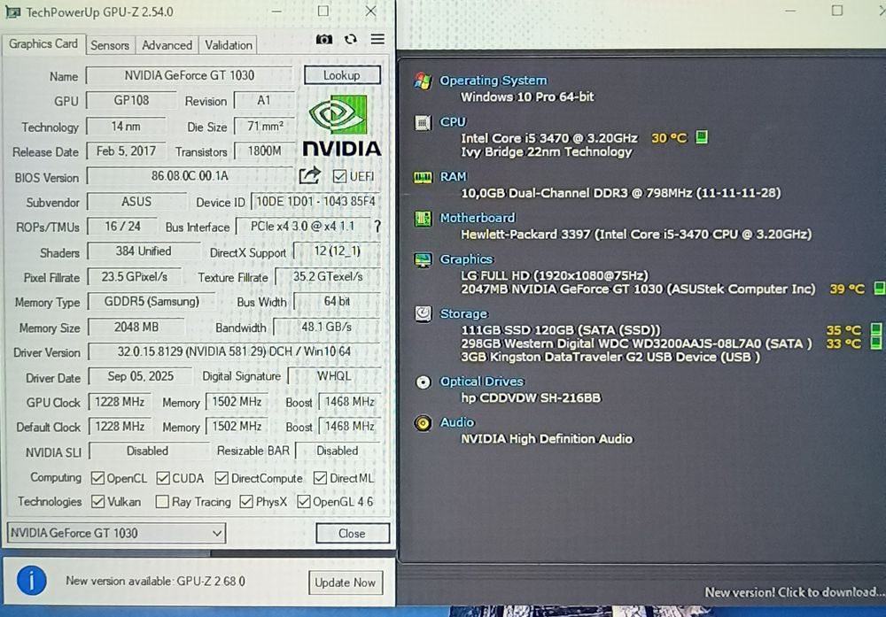 PC Gamer completo HP i5 3470 3,6ghz+GT 1030 2gb +10gb+620gb HD/SSD