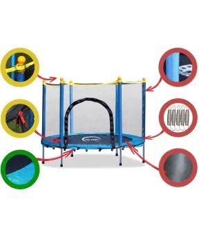 Батут дитячий 140см King Sport із захисною сіткою, 6 опорних ніжок Blue