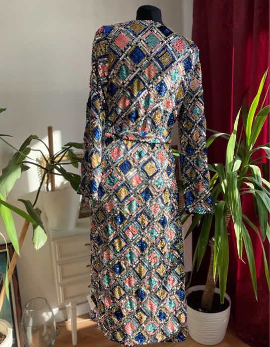 Cekinowa kopertowa sukienka midi asos m 38 L 40