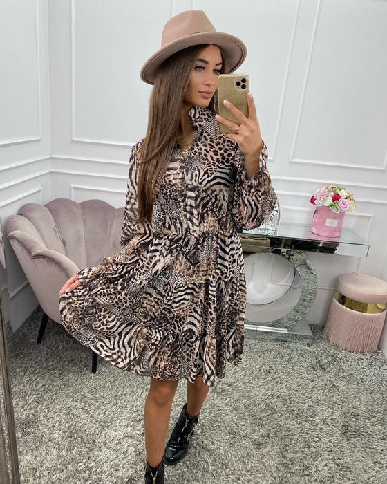 NEW  włoska sukienka szyfonowa w panterke UNI  NOWA!!!