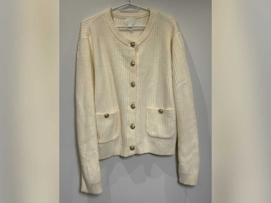 kardigan H&M kremowy na guziki kieszeniami L 40