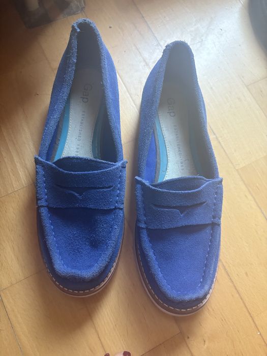 Mokasyny niebieskie zamsz