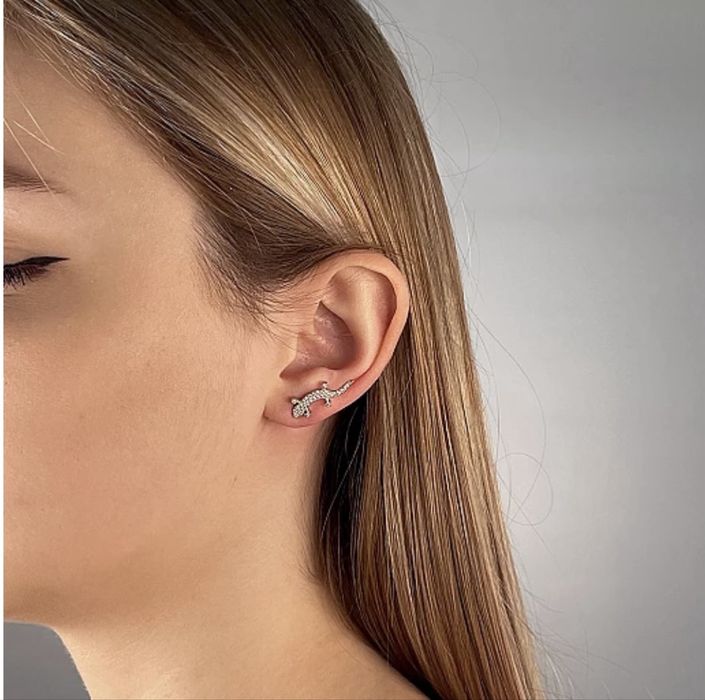 Сережки-кафи Ящірка зі срібла з фіанітами