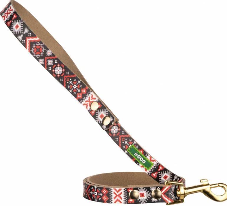 Шлея з повідцем шкіряна Hi Dog "Вишиванка"