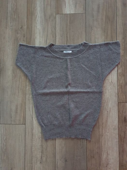 Sweter bawełniany damski z krótkim rękawem brązowy roz S/M