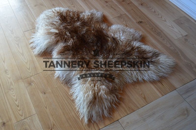Skóra Muflon Naturalnie Kręcony Włos Biało-Brązowa 111-130cm