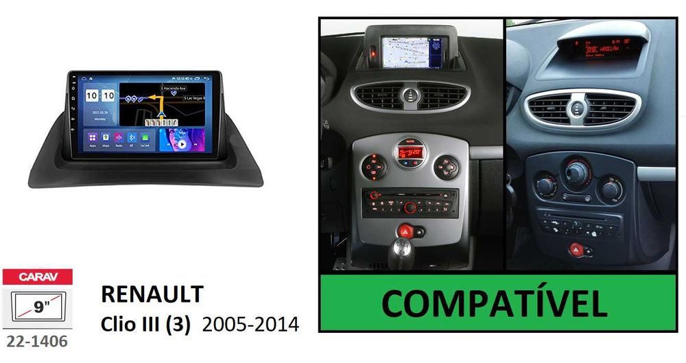 Rádio 2DIN 9"• Renault Clio 3 III • (2005 a 2014) • Android [4+64GB]
