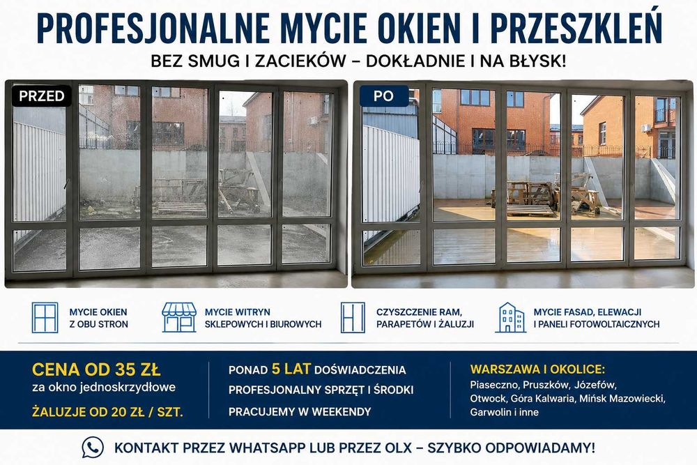 Mycie okien Warszawie  i Okolicach | Domy • Biura • Witryny
