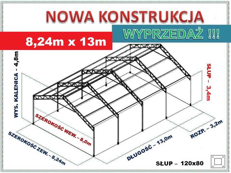 Nowa KONSTRUKCJA WIATA OCYNKOWANA 8x13 Garaż Magazyn Hala Rolna