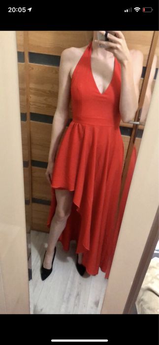 Asymetryczna czerwona długa (maxi) sukienka Emo 36