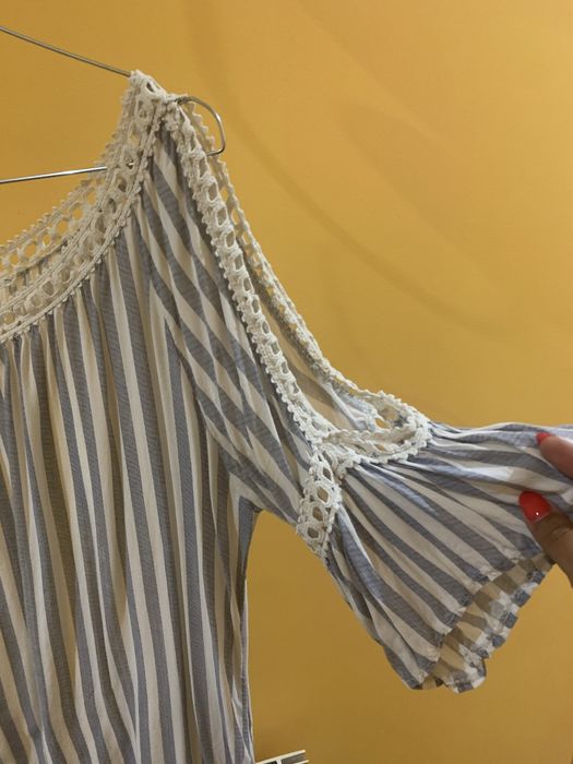 T-shirt “Miau Miau” tamanho L riscas cinzentas / brancas