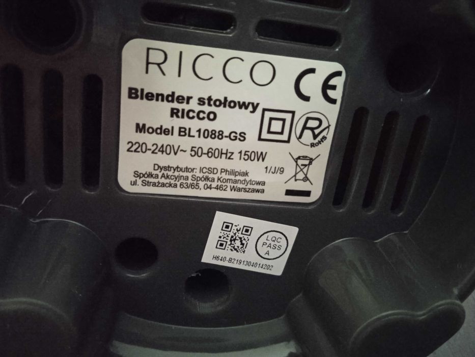 Blender stołowy Ricco, model BL1088-GS, 150 W, nieużywany