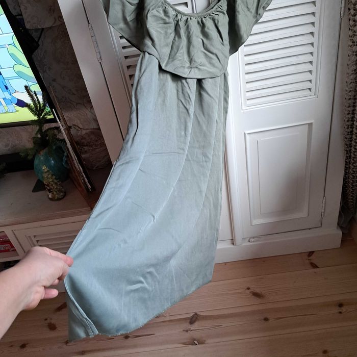 S M małe L piękna sukienka boho etno khaki luźna