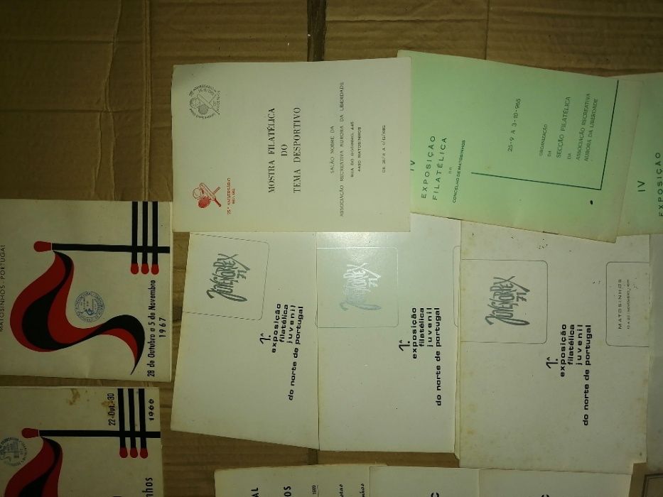 Brochuras, programas e catálogo de exposições filatelia muito antigas